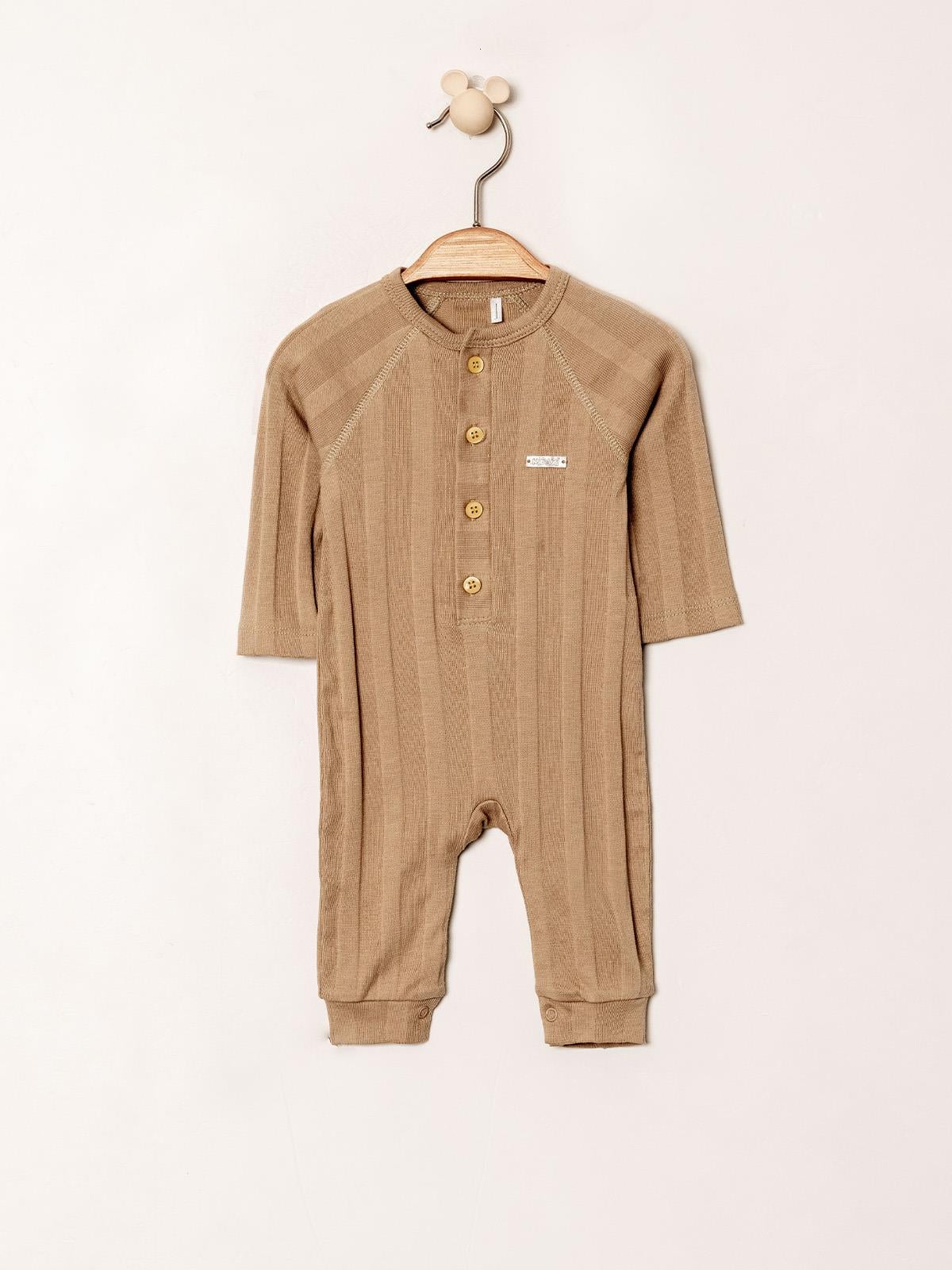 Jakarlı Örme Reglan Kol Patiksiz Bebe Tulumu