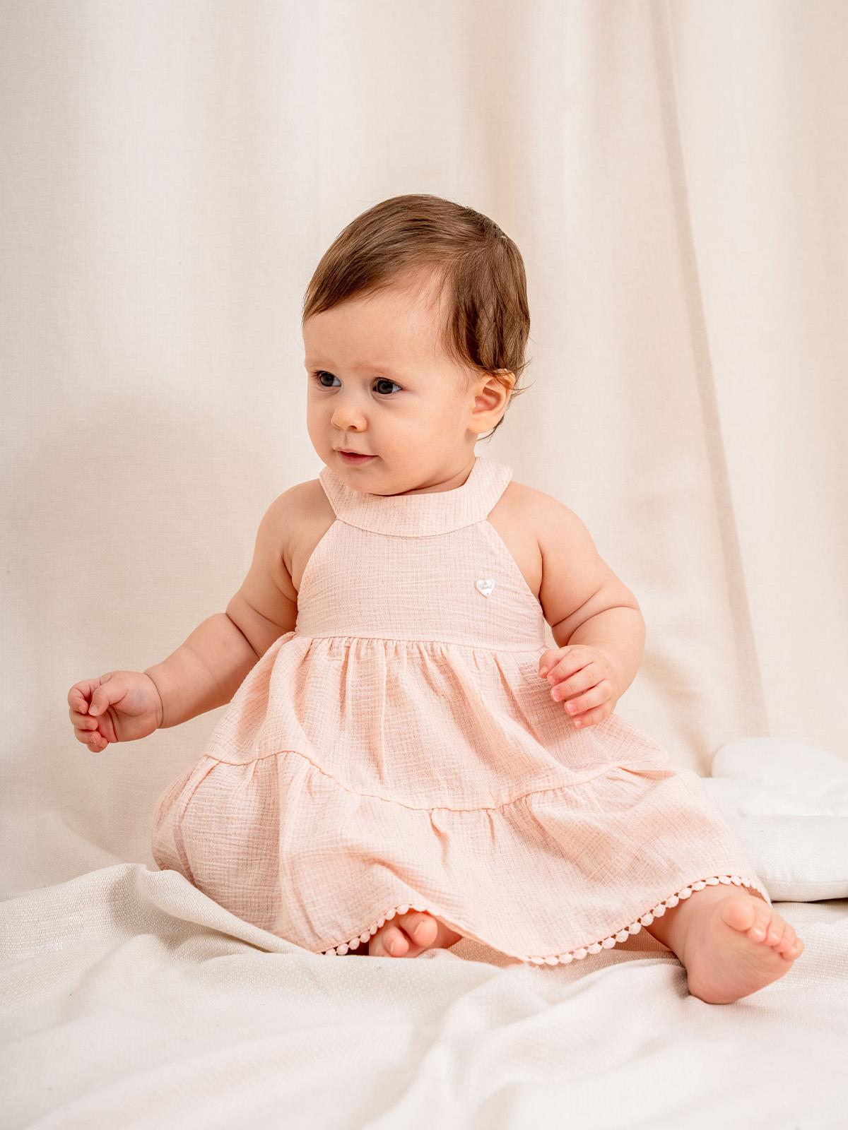 KD53402. Şile Bezi Fırfırlı Kız Bebek Elbisesi - 6-36 Ay Arası