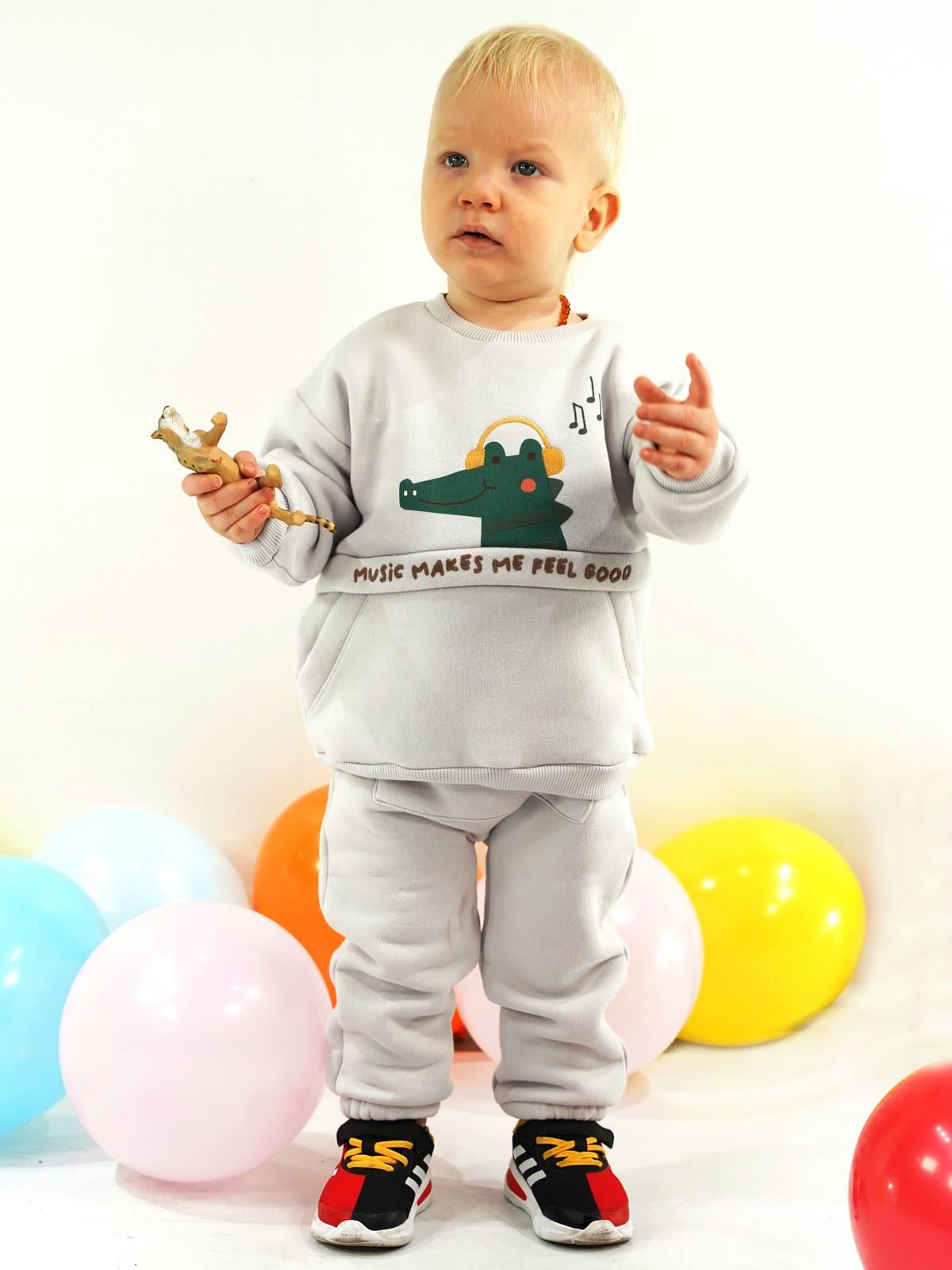Kidaxi Erkek Bebek Timsah Desenli Eşofman Takım 3-6/6-9/9-12/18-24 Ay