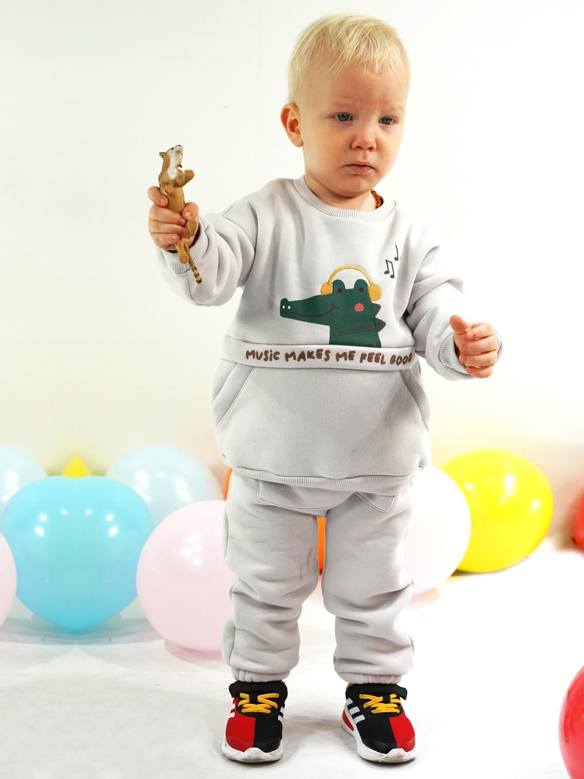 Kidaxi Erkek Bebek Timsah Desenli Eşofman Takım 3-6/6-9/9-12/18-24 Ay