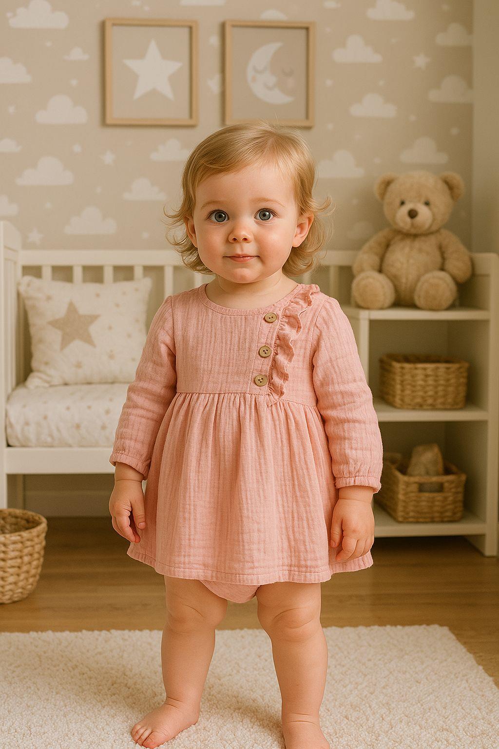 Kız Bebek Muslin Elbise Somon