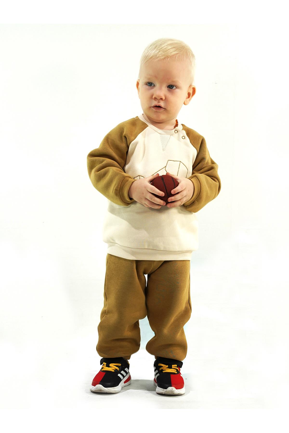 Nakış Fil Detaylı 3 İplik İkili Bebe Takımı