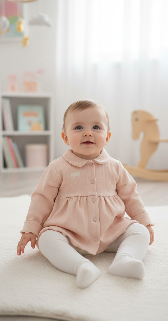 Nakışlı Bebe Yaka Kız Hırka