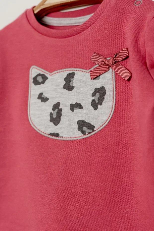 Pamuklu Nakışlı Sweat Patiksiz Alt 2li Pembe  Bebe Takım