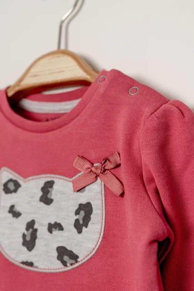 Pamuklu Nakışlı Sweat Patiksiz Alt 2li Pembe  Bebe Takım