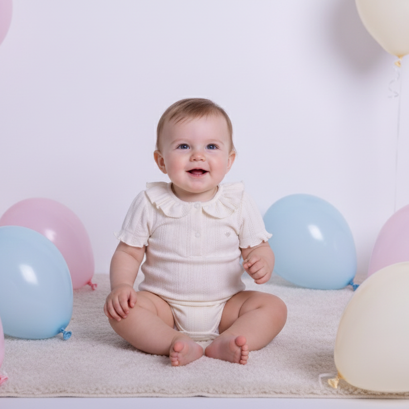 Yakası Fırfırlı Jakarlı Kız Bebek Body