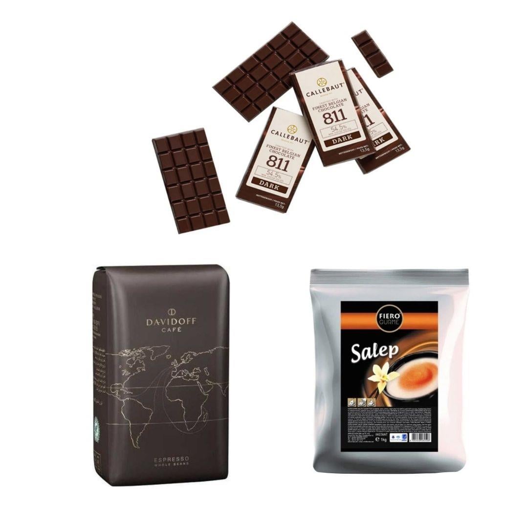 Bitter Napoliten 75 Adet Davidoff Espreeso Çekirdek Kahve 500 GR Fiero Toz Salep 1 KG (3lü İçecek Fırsat Seti)