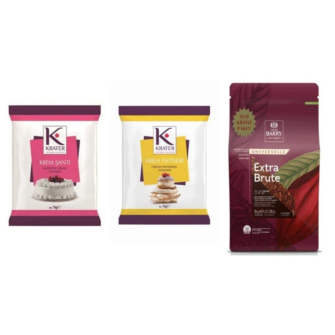 Toz Krem Şanti 1 KG Toz Krema Patiseri 1 KG Callebaut Extra Brute 1 KG (3lü Pastacılık Fırsat Seti)