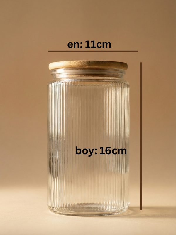 3’lü Bambu Vakum Kapaklı Cam Saklama Kabı Seti 1000 ML 1500 ML 2000 ML | Fitilli Cam Kavanoz