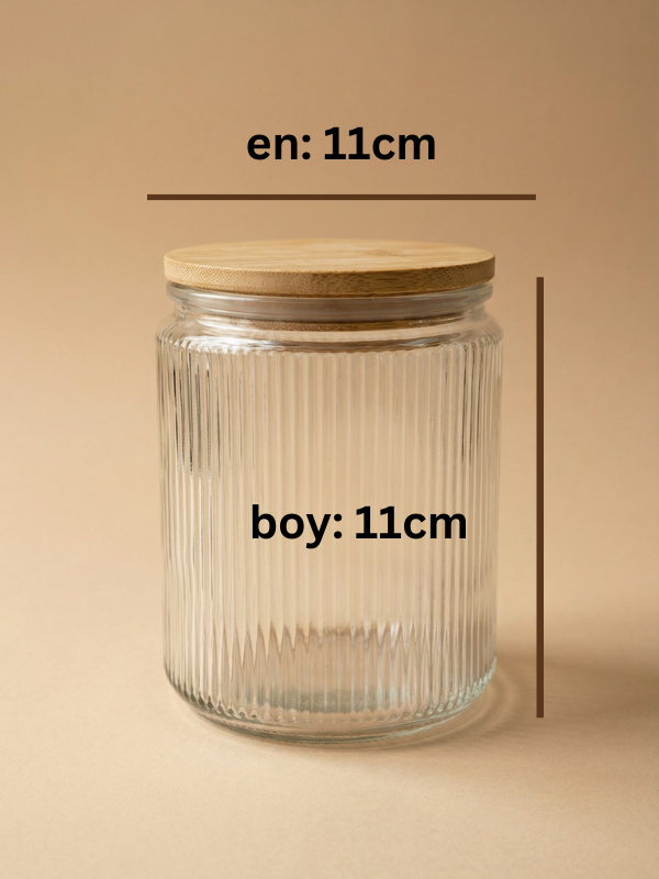 3’lü Bambu Vakum Kapaklı Cam Saklama Kabı Seti 1000 ML 1500 ML 2000 ML | Fitilli Cam Kavanoz