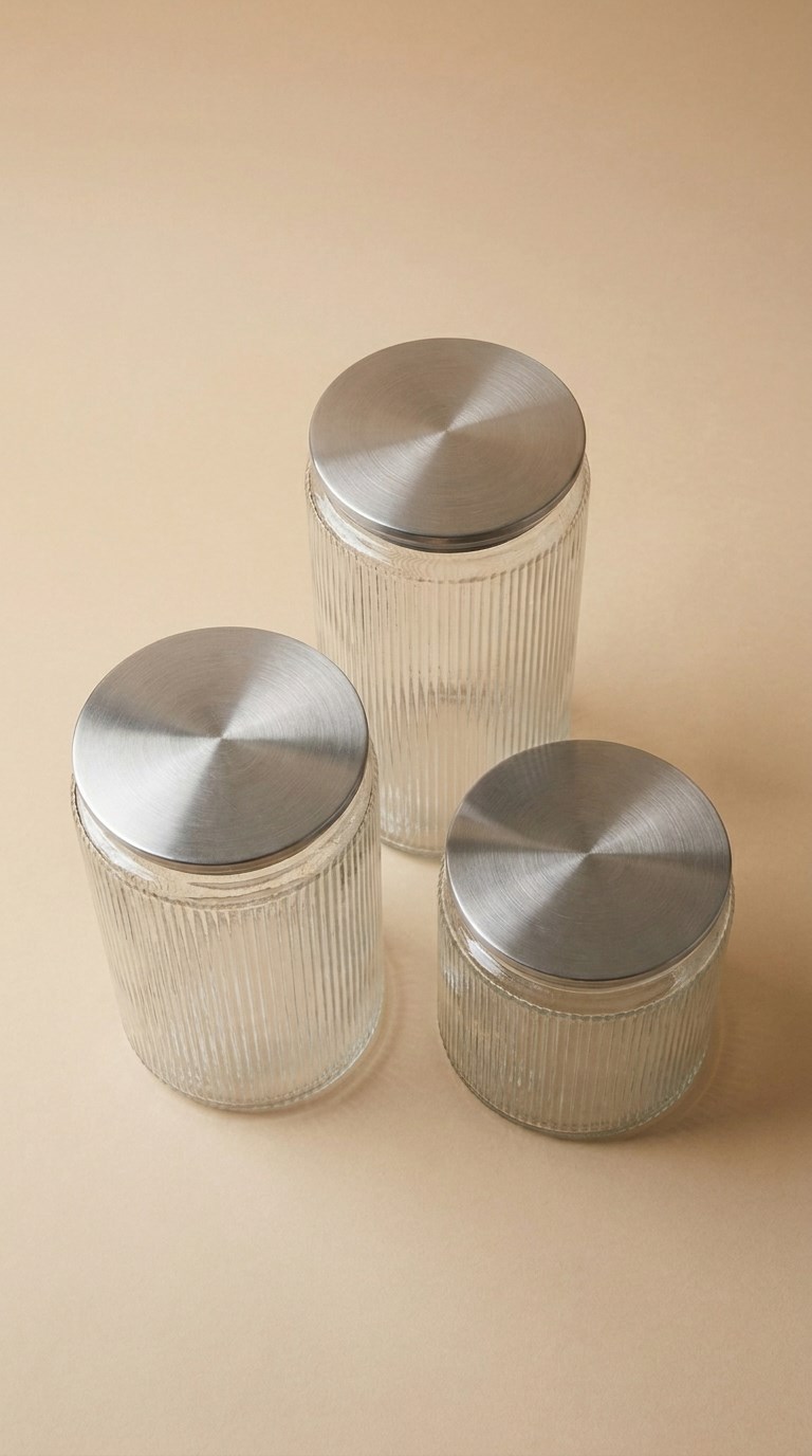 3’lü Metal Vakum Kapaklı Cam Saklama Kabı Seti 1000 ML 1500 ML 2000 ML | Fitilli Cam Kavanoz
