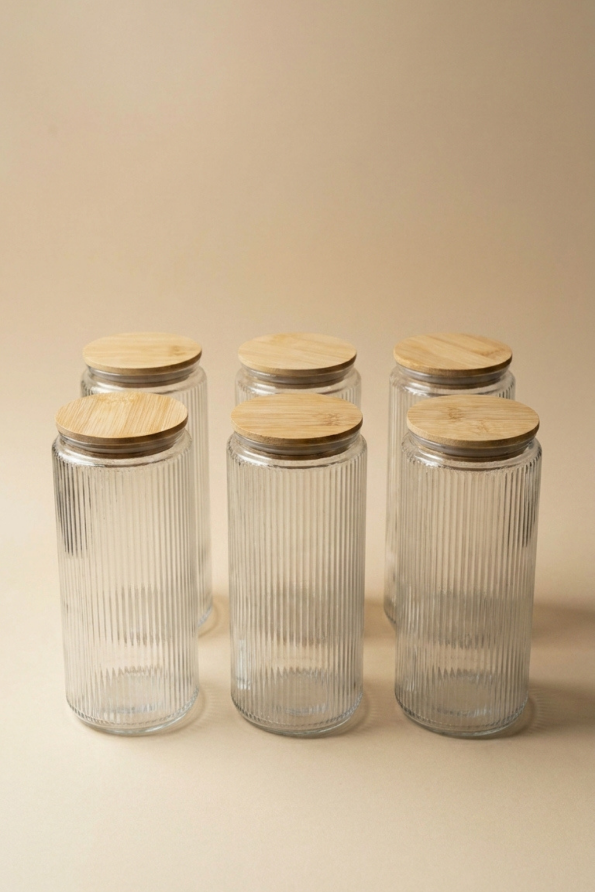 6'lı Set Bambu Vakum Kapaklı Cam Saklama Kabı 1350 ML