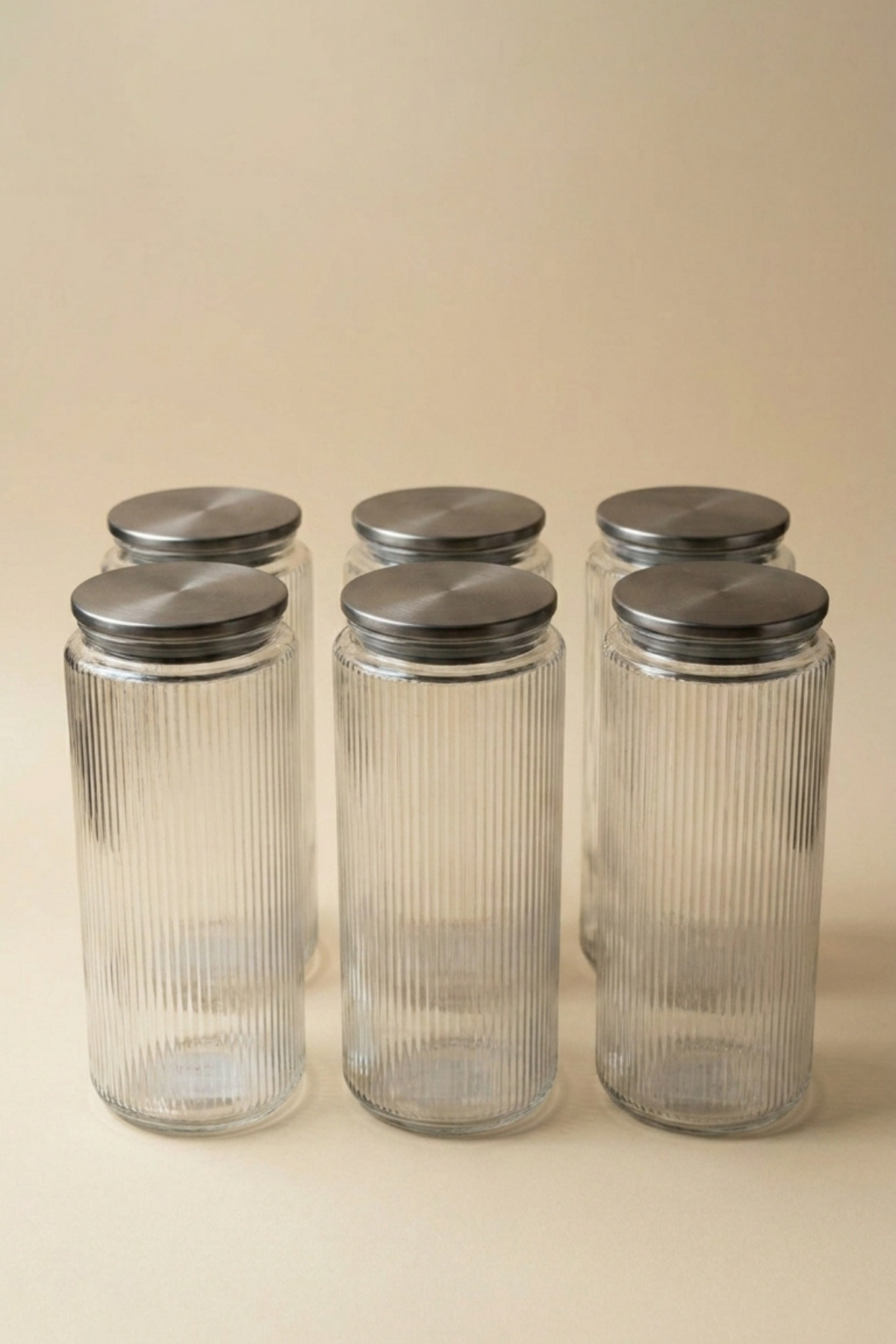 6'lı Set Metal Vakum Kapaklı Cam Saklama Kabı 1350 ML