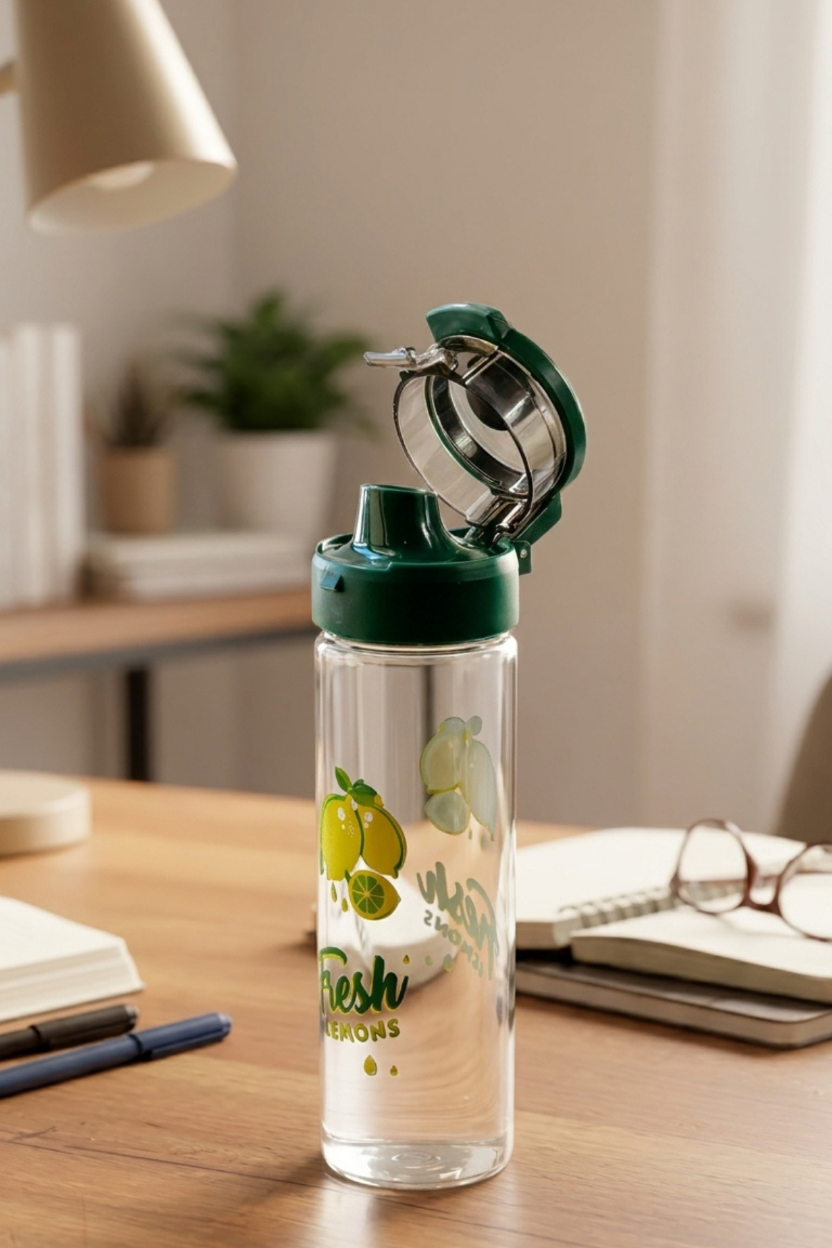 Limon Desenli Şeffaf Cam Matara 550 ML