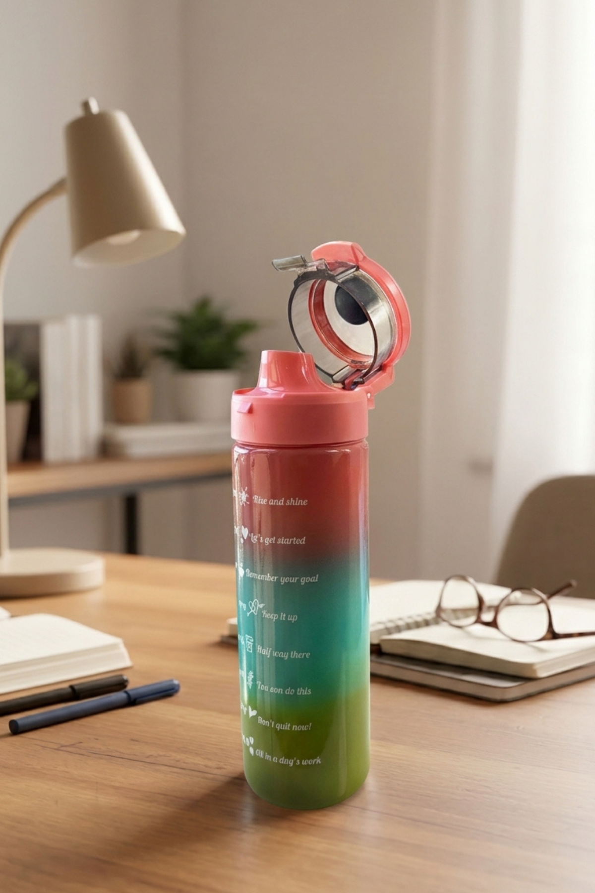 Renkli Cam Motivasyon Matarası 550 ML