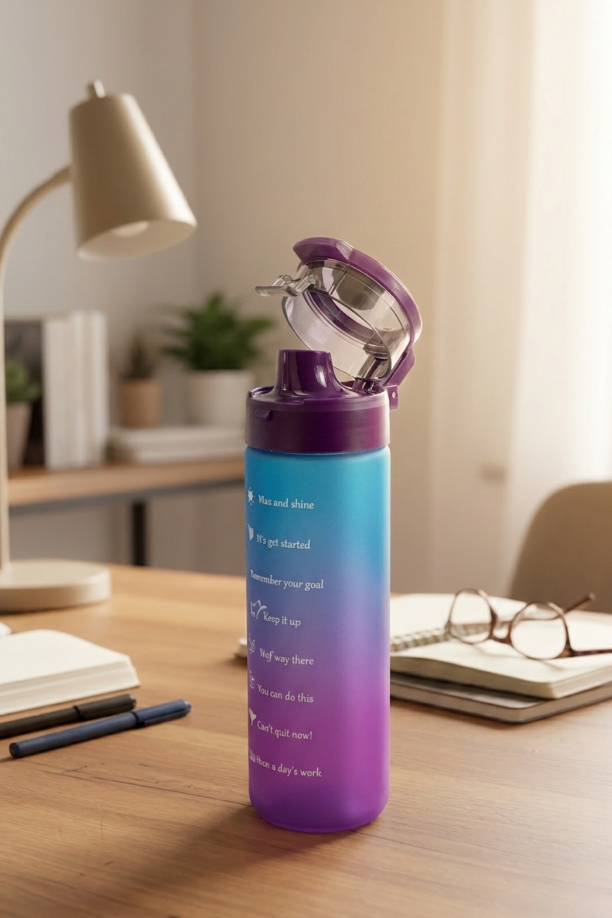 Renkli Cam Motivasyon Matarası 550 ML