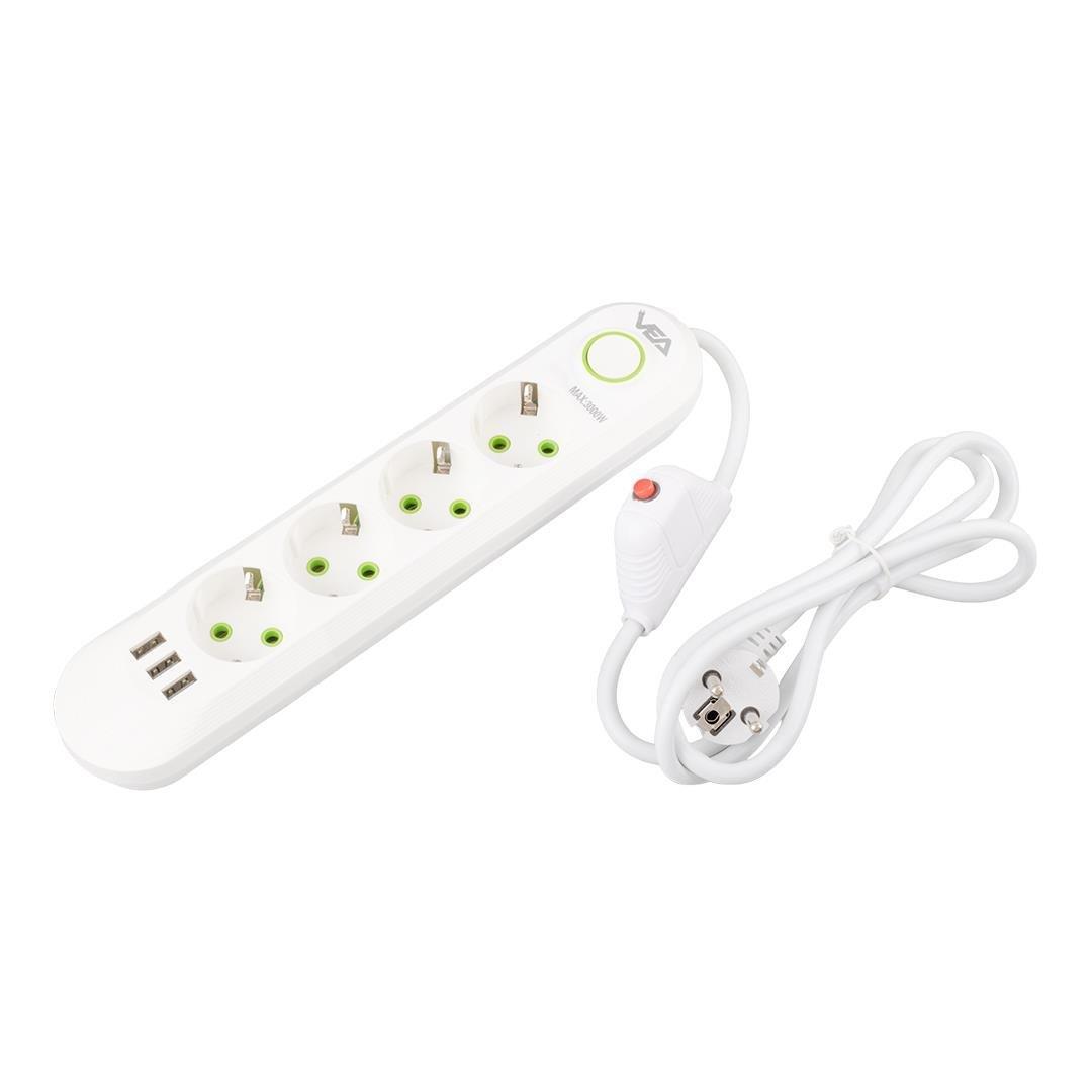 4'lü 3 USB'li 1.5 Metre Akım Korumalı Priz Beyaz