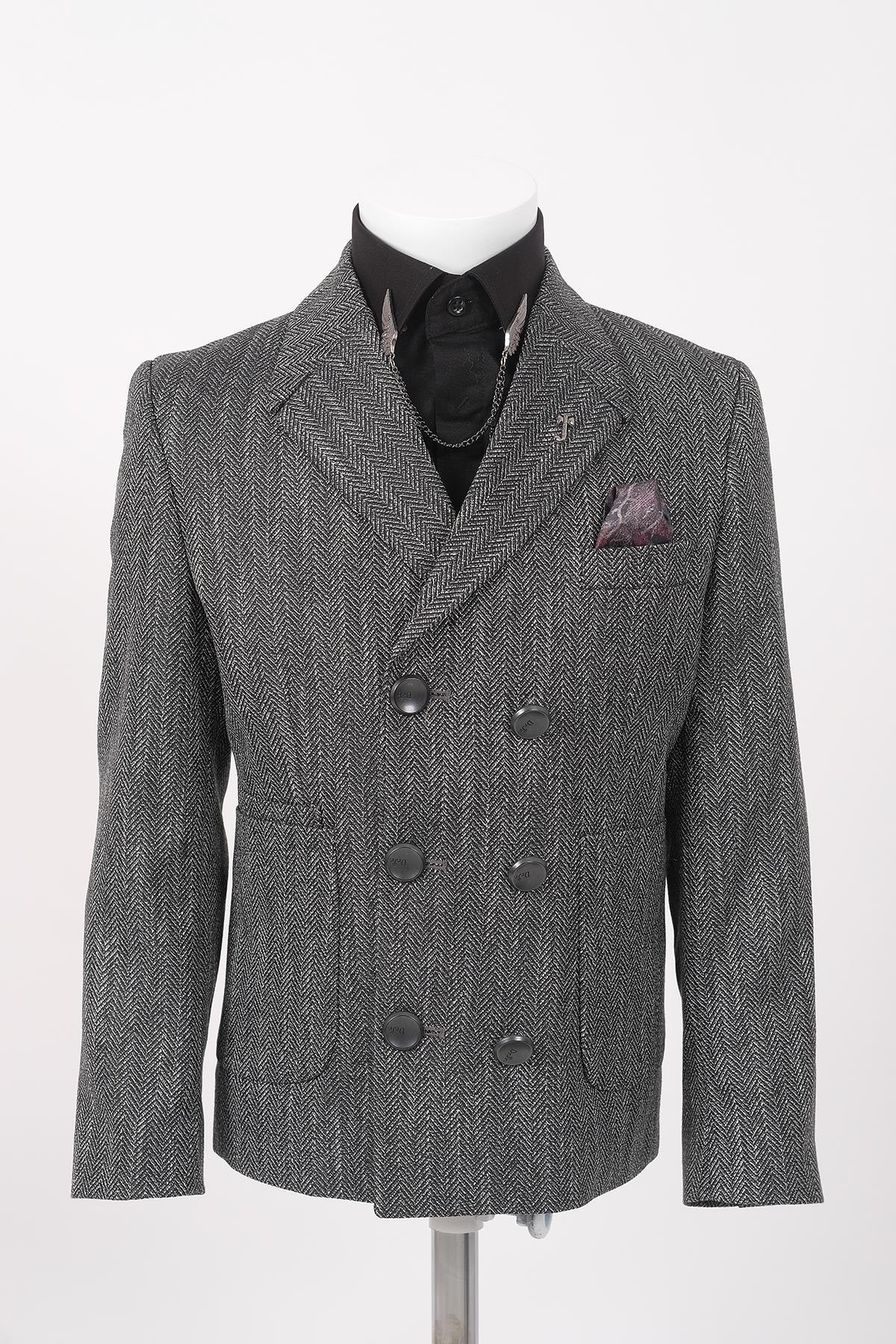 Doctor Junior Balık Sırtı Kruvaze Slim Fit Erkek Çocuk Ceket/Gömleksiz