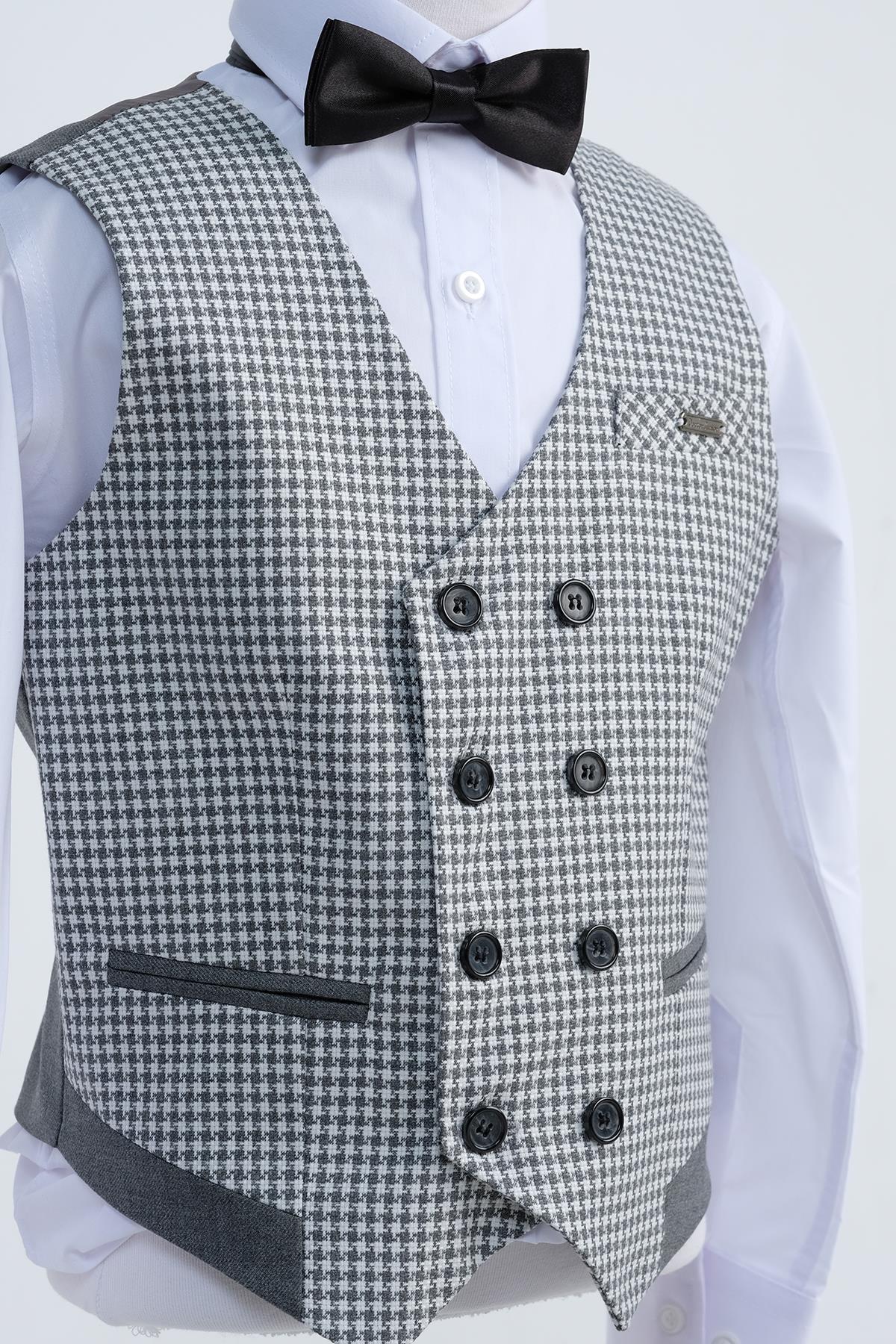 Doctor Junior Erkek Çocuk Slim Fit Takım Elbise Kaz Ayağı