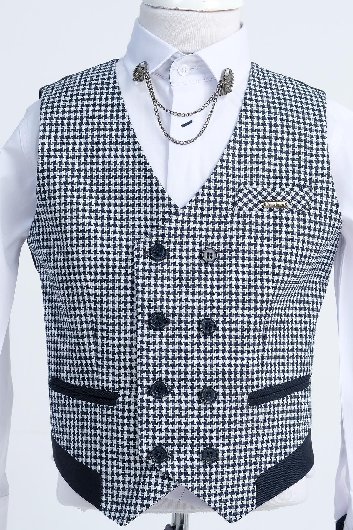 Doctor Junior Erkek Çocuk Slim Fit Takım Elbise Kaz Ayağı