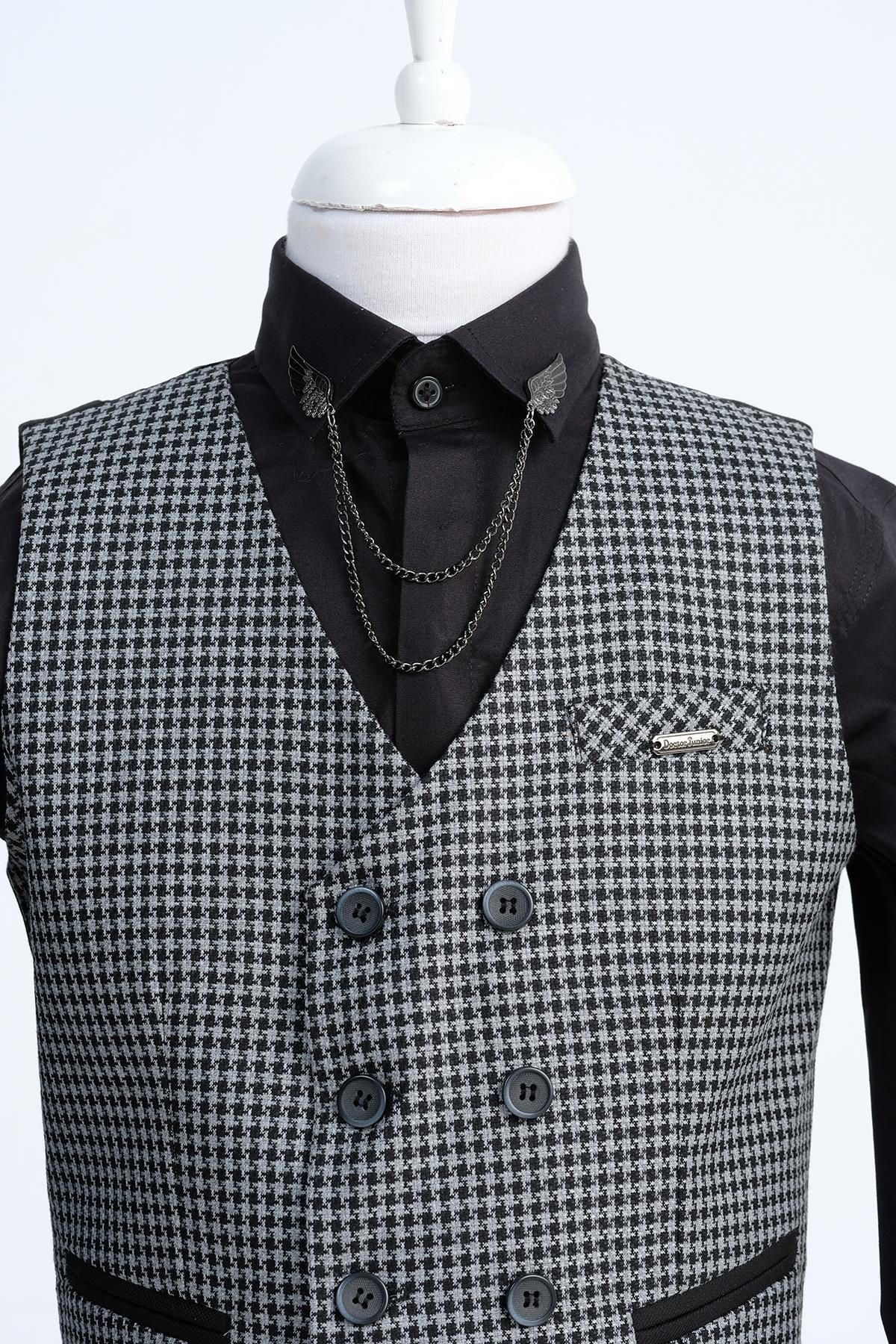 Doctor Junior Erkek Çocuk Slim Fit Takım Elbise Kaz Ayağı