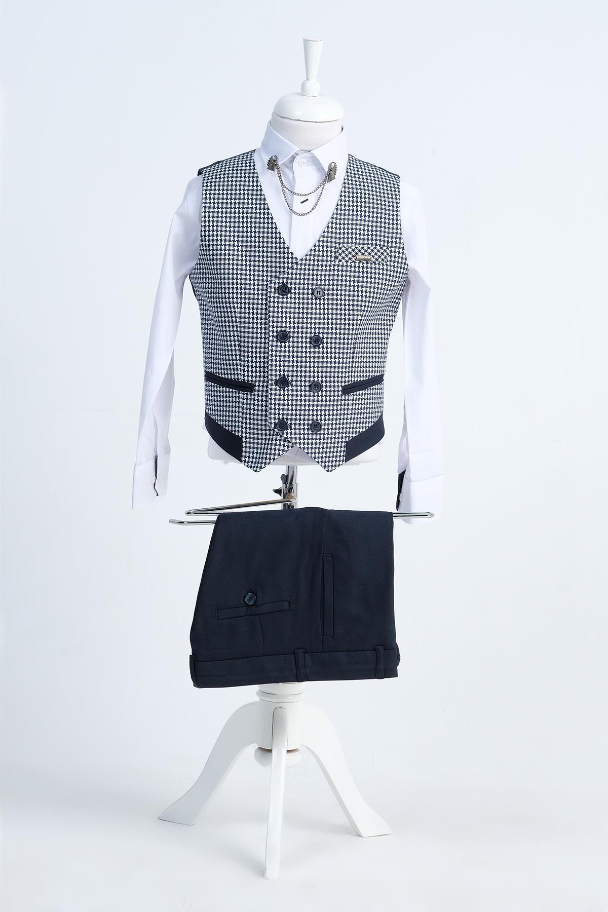 Doctor Junior Erkek Çocuk Slim Fit Takım Elbise Kaz Ayağı