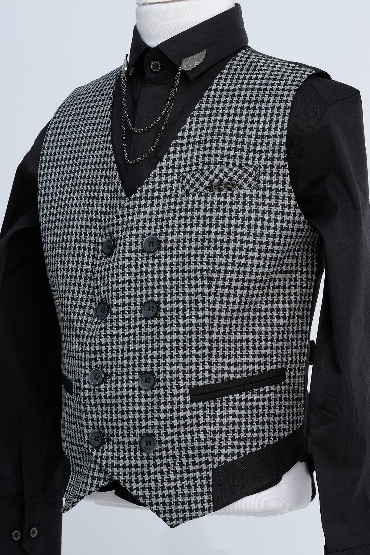 Doctor Junior Erkek Çocuk Slim Fit Takım Elbise Kaz Ayağı