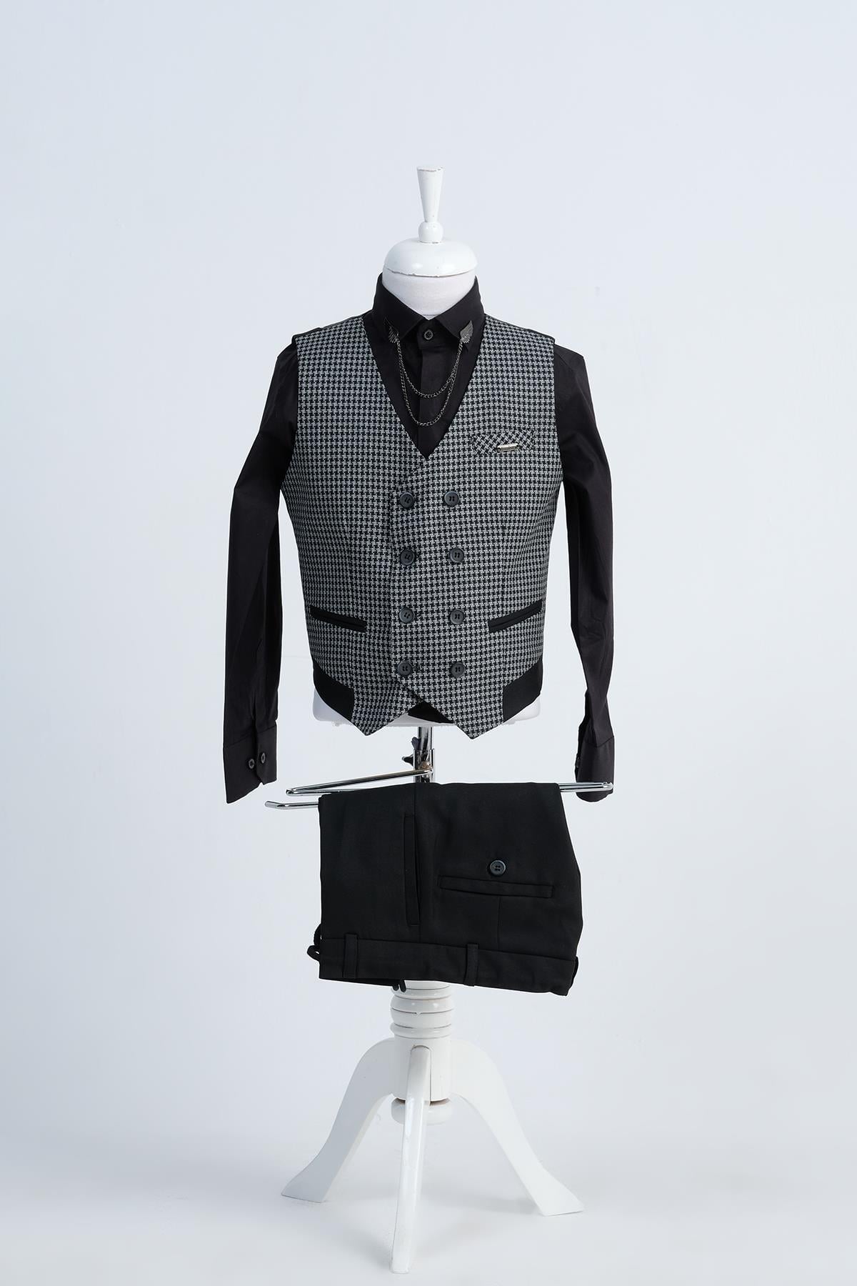 Doctor Junior Erkek Çocuk Slim Fit Takım Elbise Kaz Ayağı