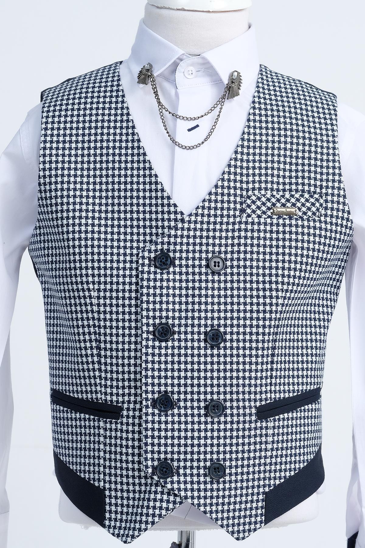 Doctor Junior Erkek Çocuk Slim Fit Takım Elbise Kaz Ayağı