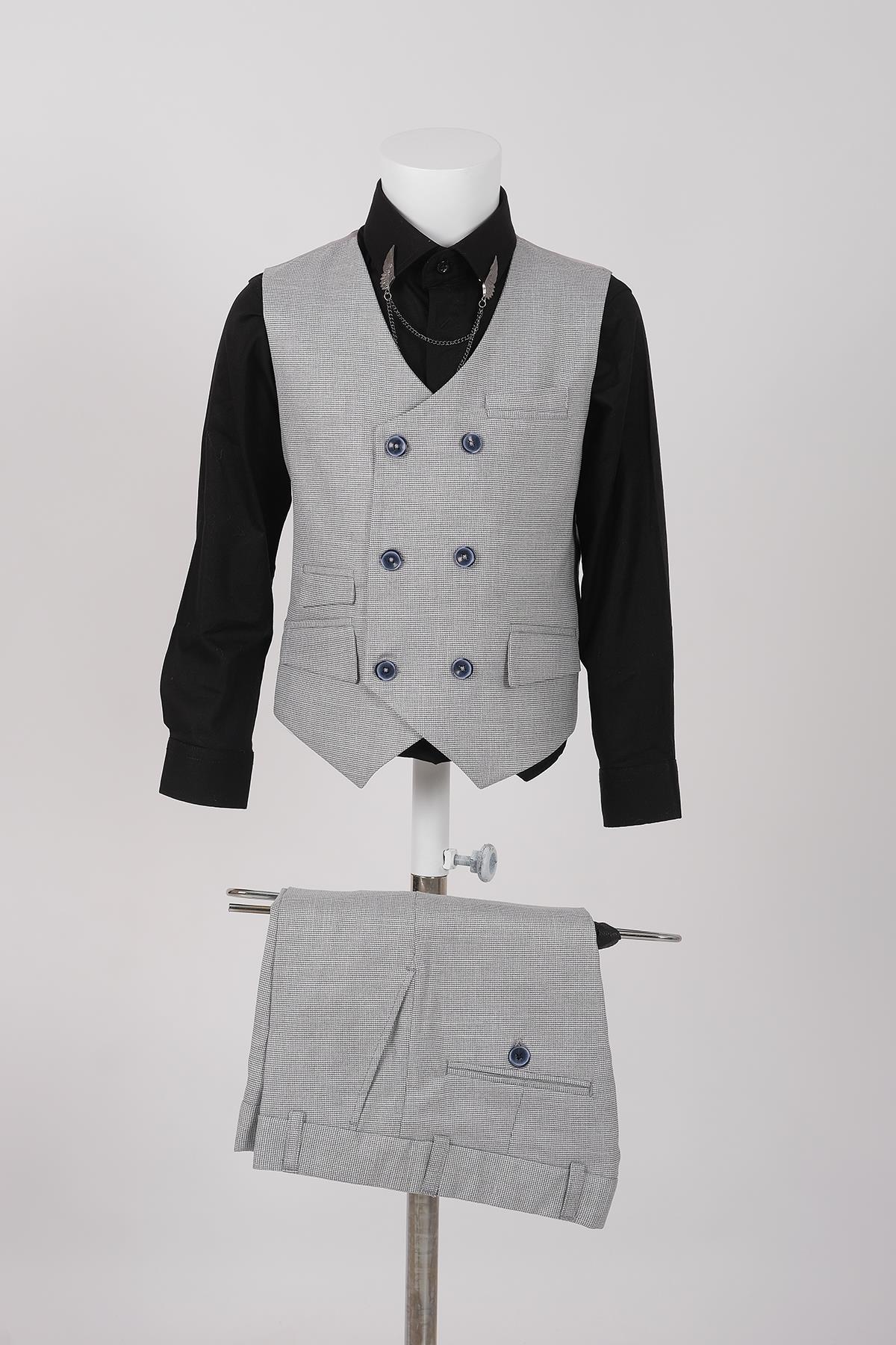 doctor junior kuş gözü slim fit  erkek çocuk takım elbise 