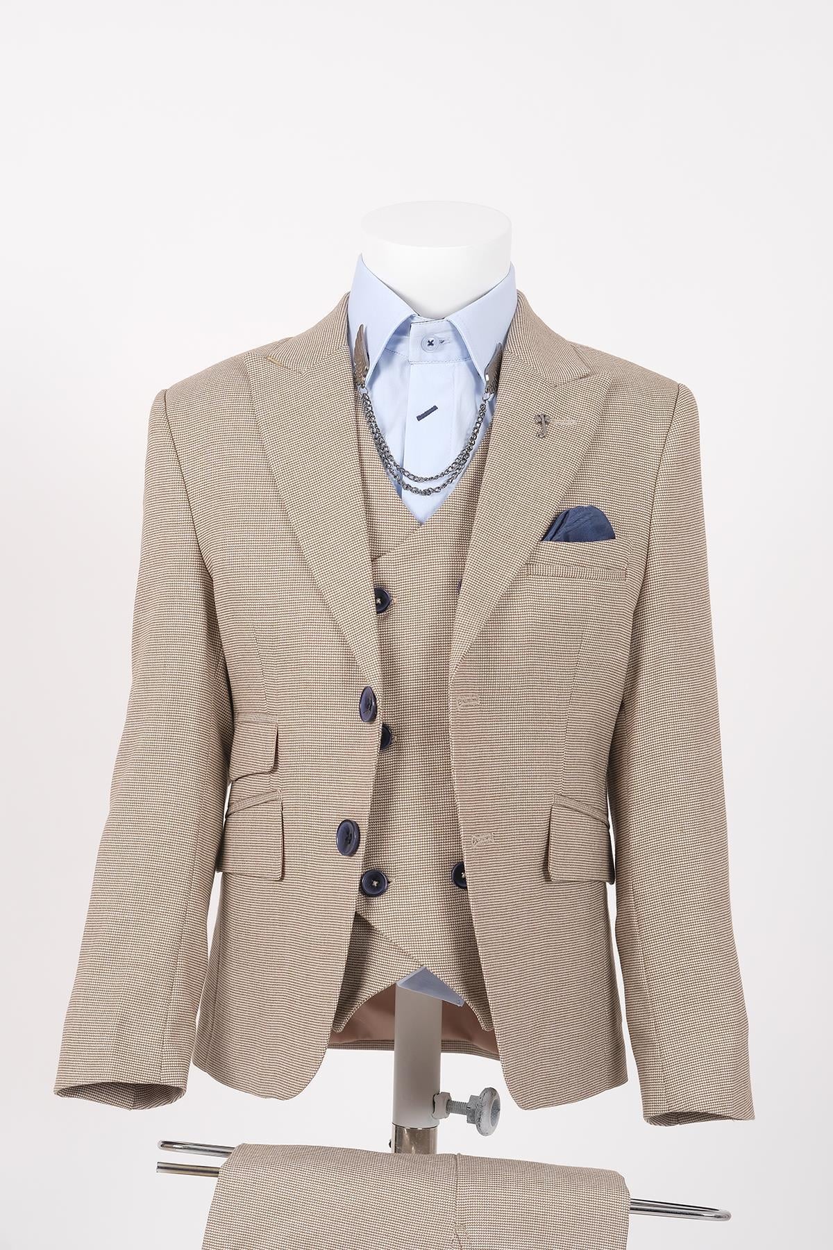 doctor junior kuş gözü slim fit  erkek çocuk takım elbise 