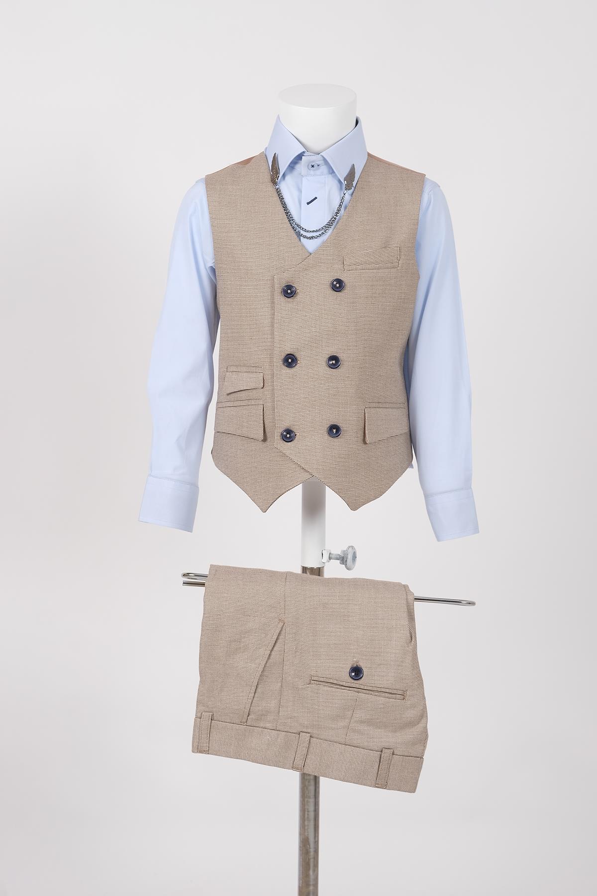 doctor junior kuş gözü slim fit  erkek çocuk takım elbise 