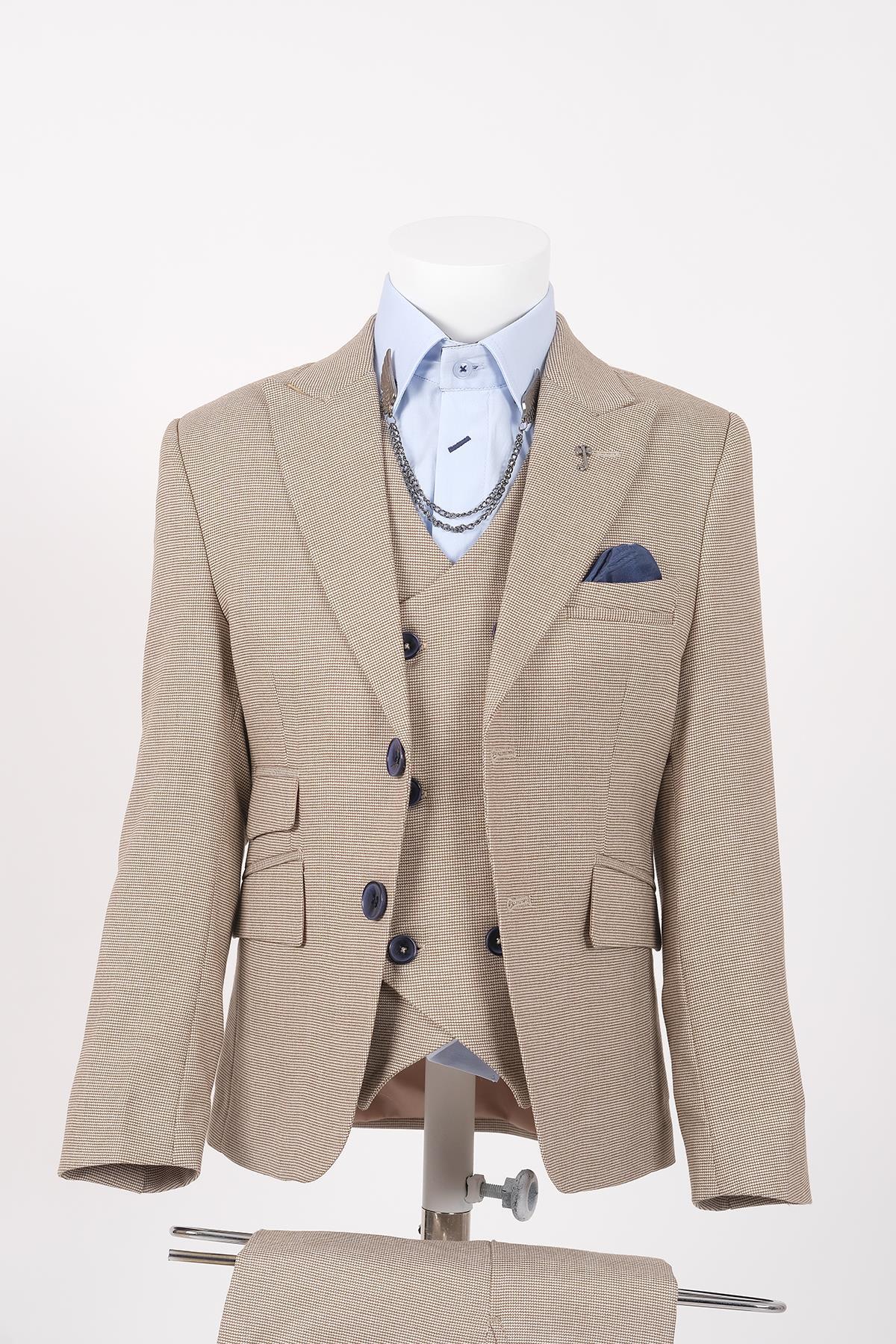 doctor junior kuş gözü slim fit  erkek çocuk takım elbise 