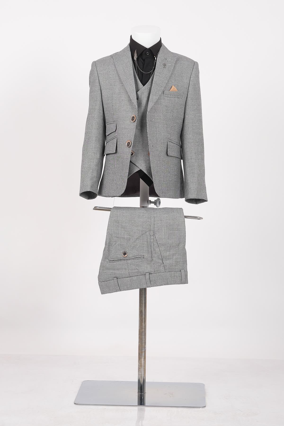 doctor junior kuş gözü slim fit  erkek çocuk takım elbise 