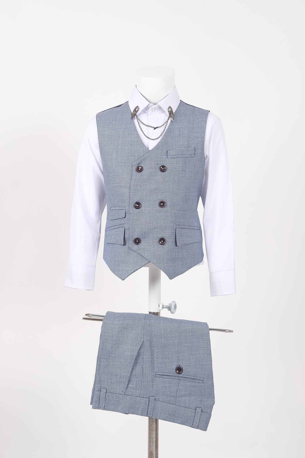 doctor junior kuş gözü slim fit  erkek çocuk takım elbise 