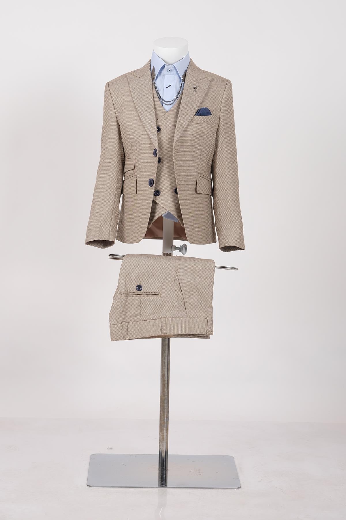doctor junior kuş gözü slim fit  erkek çocuk takım elbise 