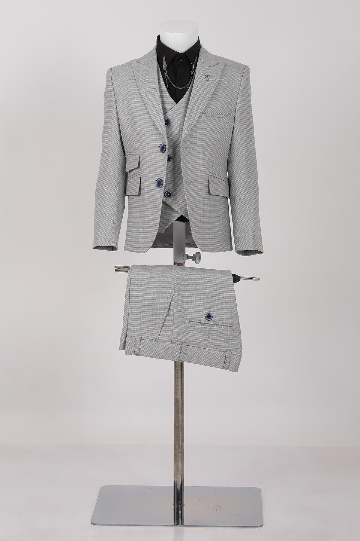 doctor junior kuş gözü slim fit  erkek çocuk takım elbise 