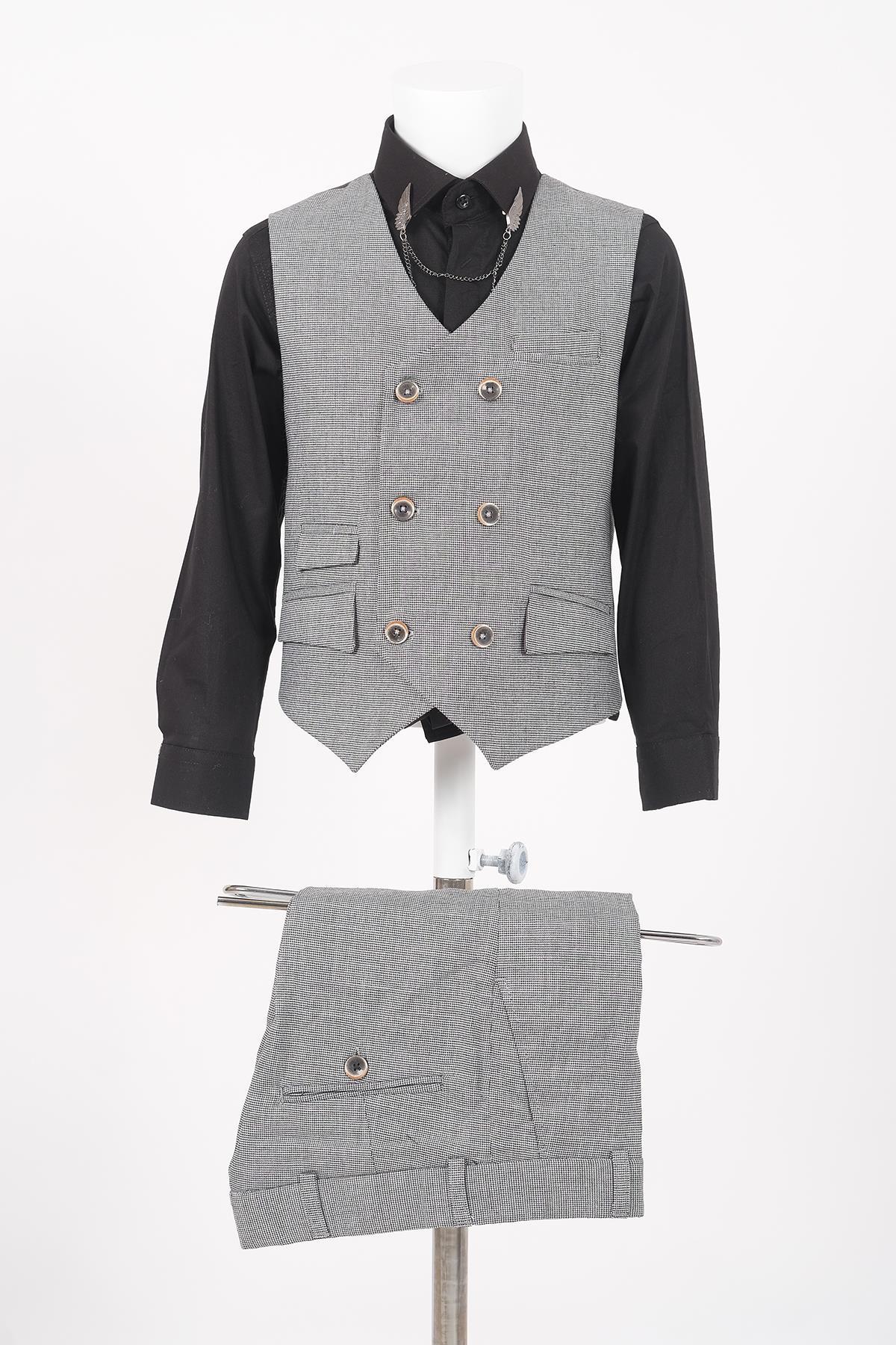 doctor junior kuş gözü slim fit  erkek çocuk takım elbise 