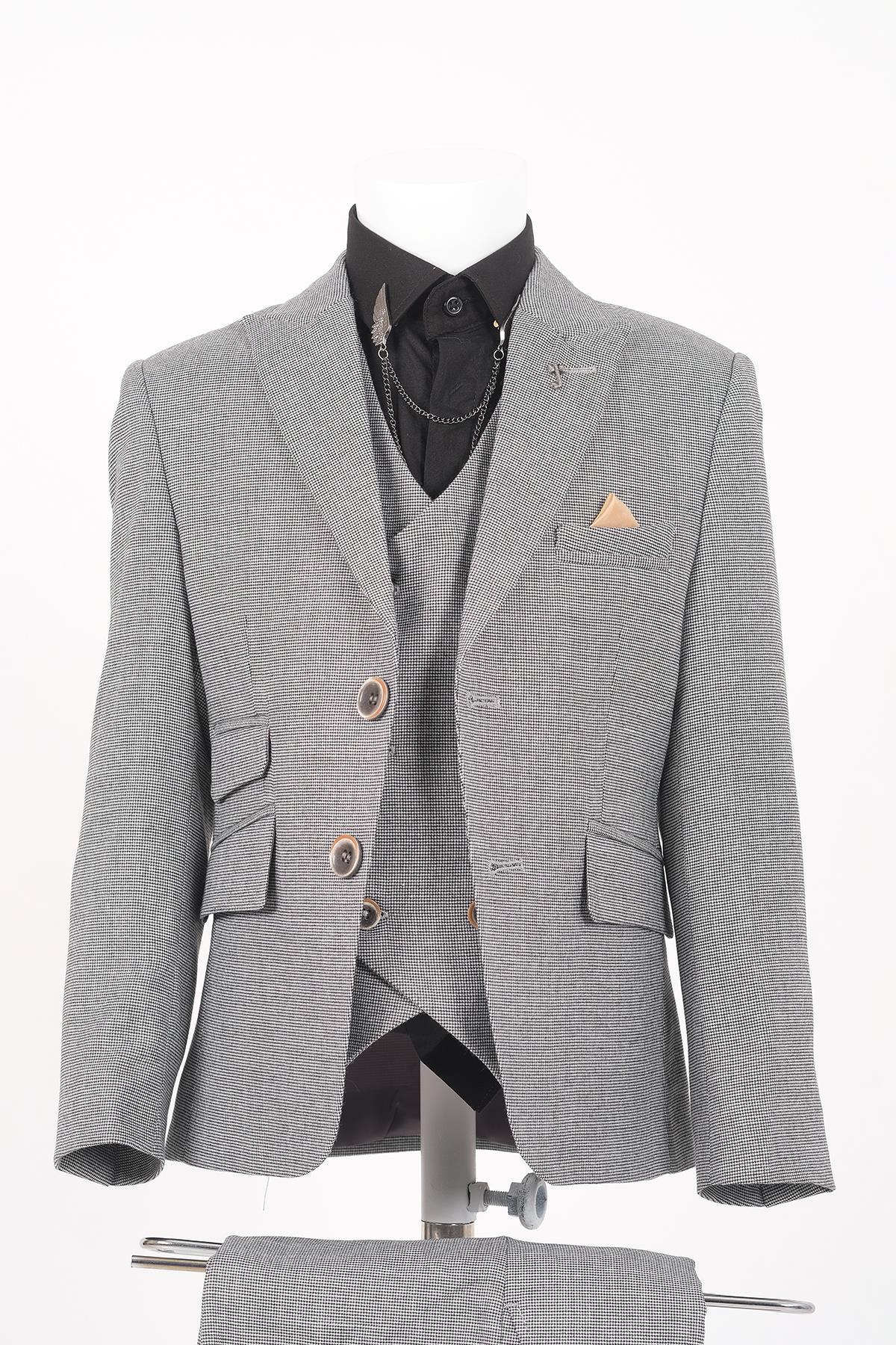doctor junior kuş gözü slim fit  erkek çocuk takım elbise 
