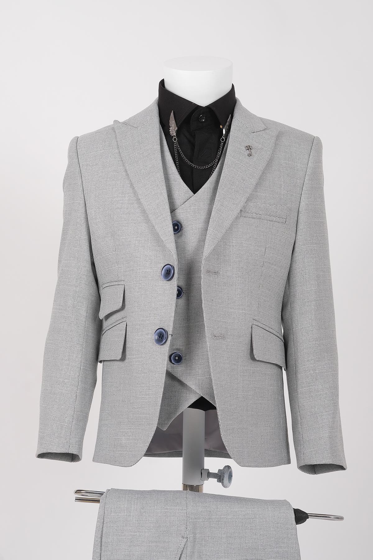 doctor junior kuş gözü slim fit  erkek çocuk takım elbise 