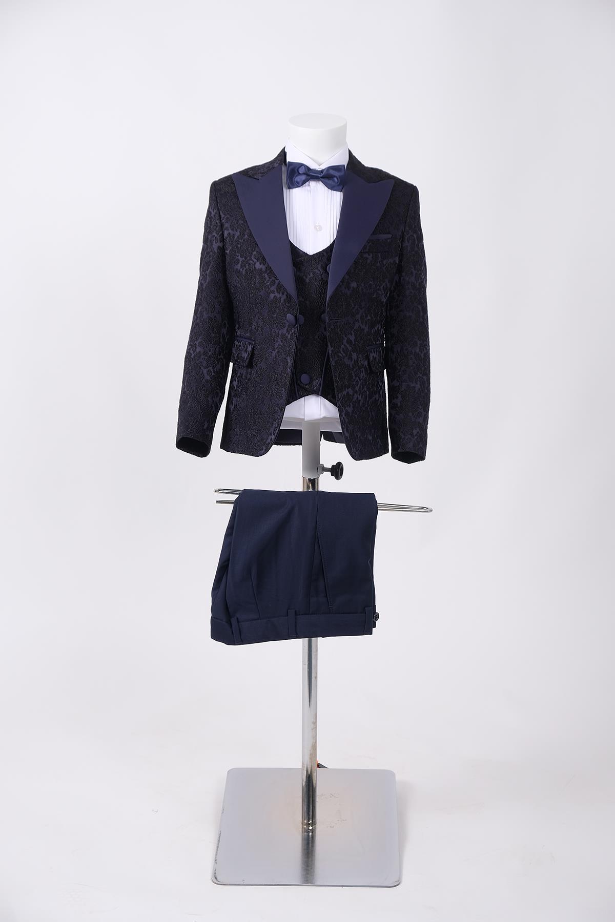 doctor junior slim fit işlemeli erkek çocuk smokin takım elbise