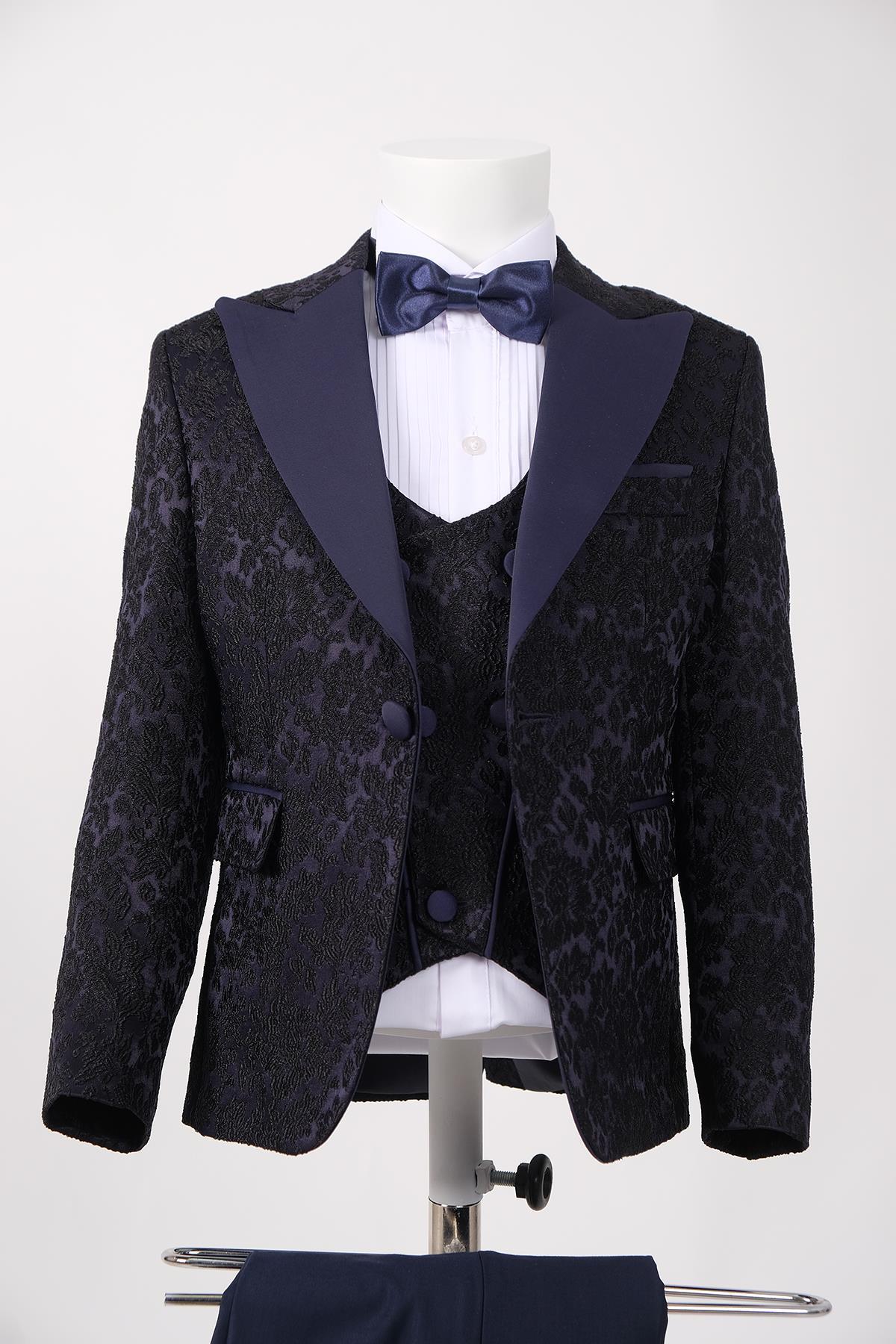 doctor junior slim fit işlemeli erkek çocuk smokin takım elbise