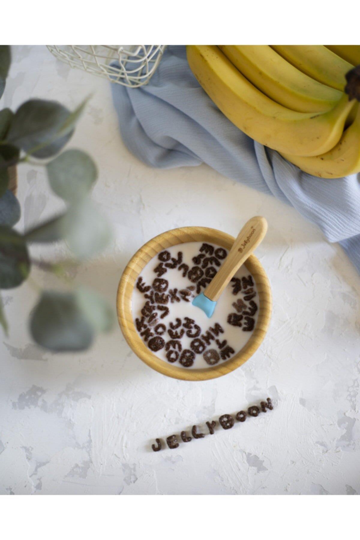 jellyboon bambu yuvarlak vakumlu kase kaşık seti (pembe)