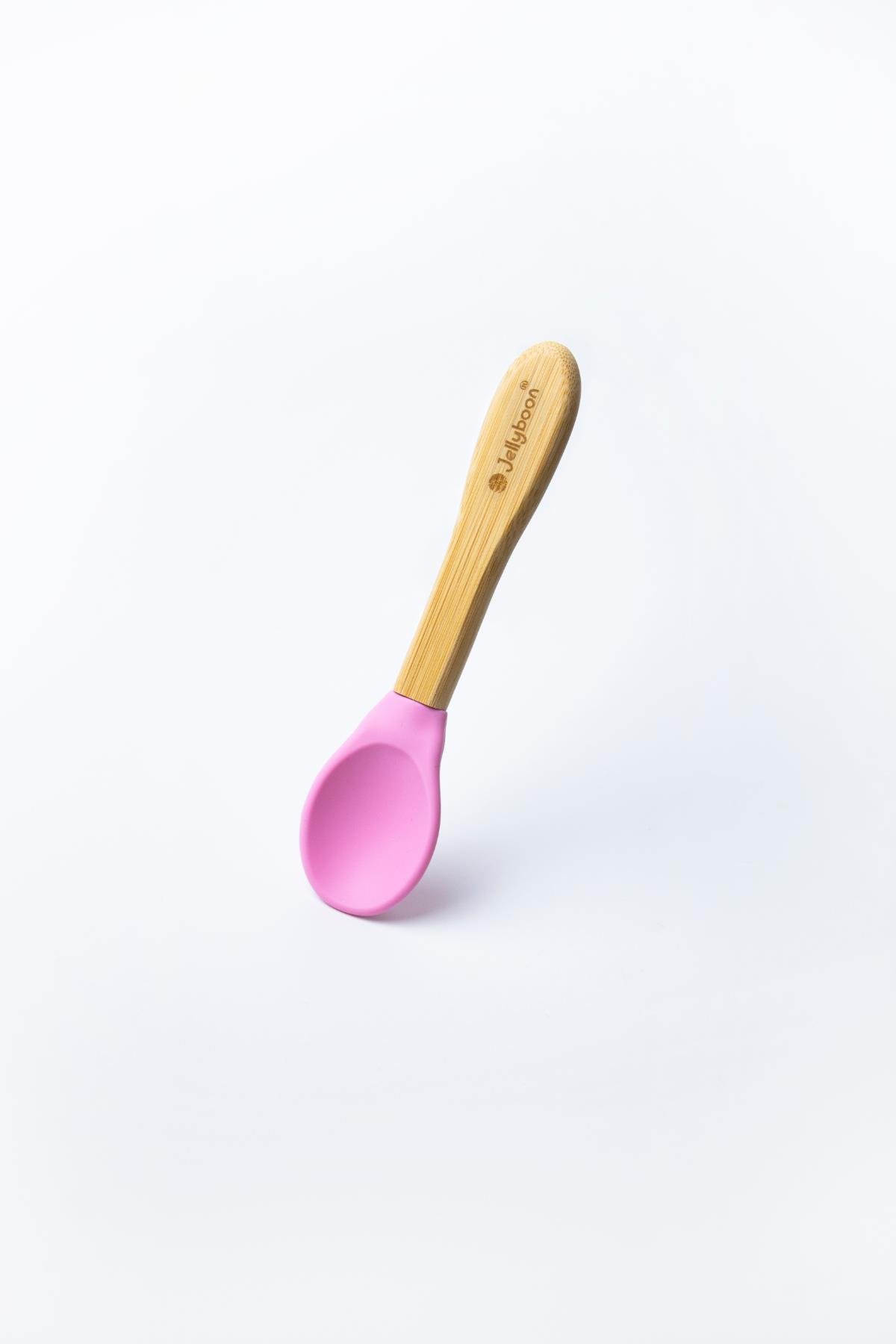 jellyboon bambu yuvarlak vakumlu kase kaşık seti (pembe)