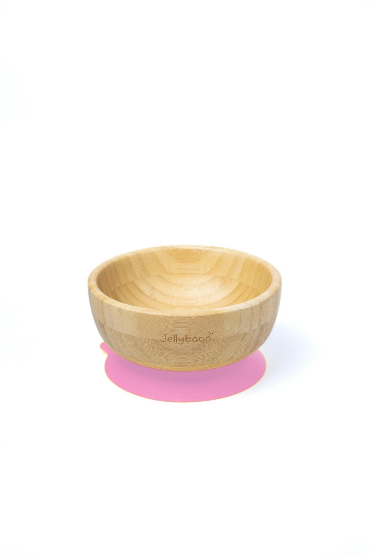 jellyboon bambu yuvarlak vakumlu kase kaşık seti (pembe)