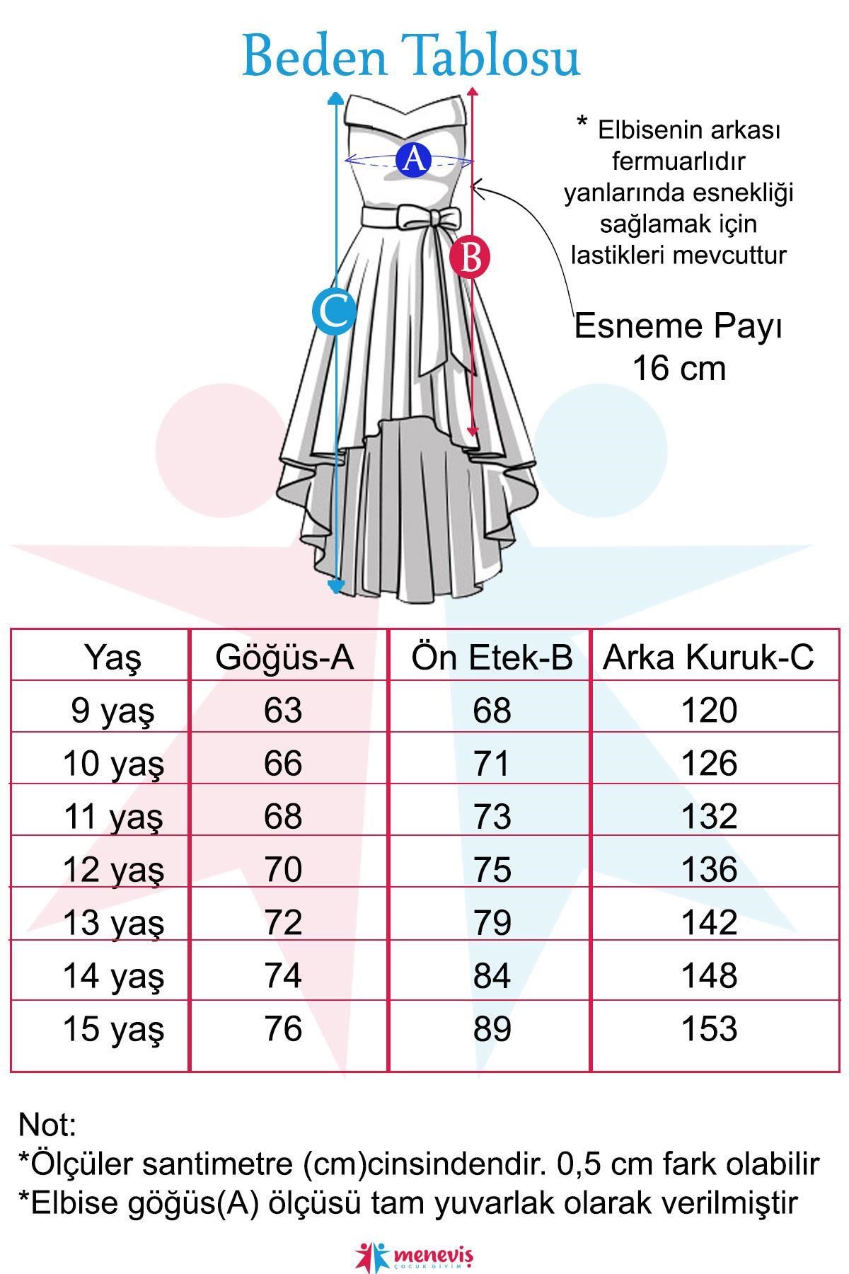 Meneviş Zincir Detaylı Tafta Kız Çocuk Kuyruklu Abiye Elbise_mnvs999