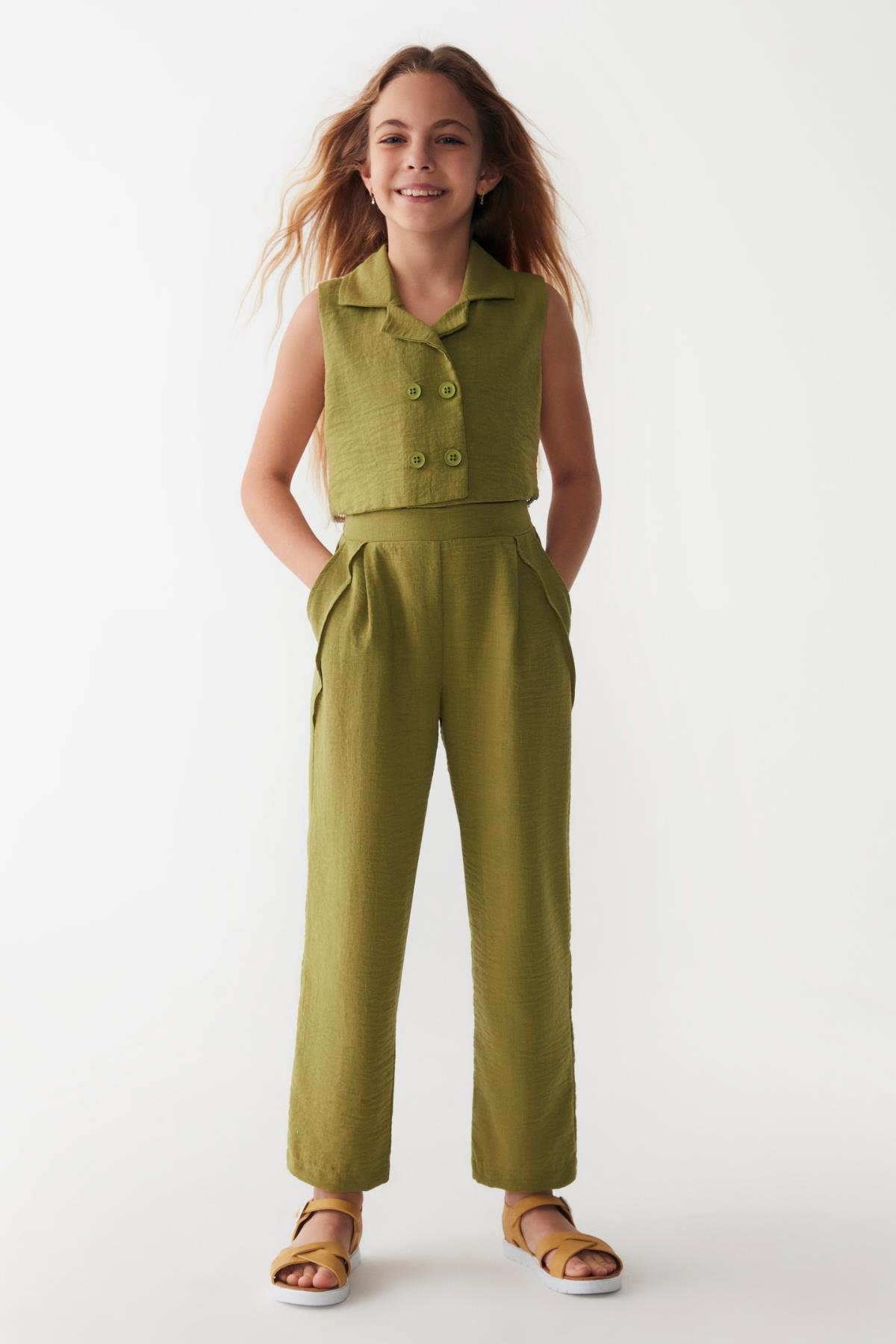 nk kids olive 2'li kız çocuk pantolonlu takım 