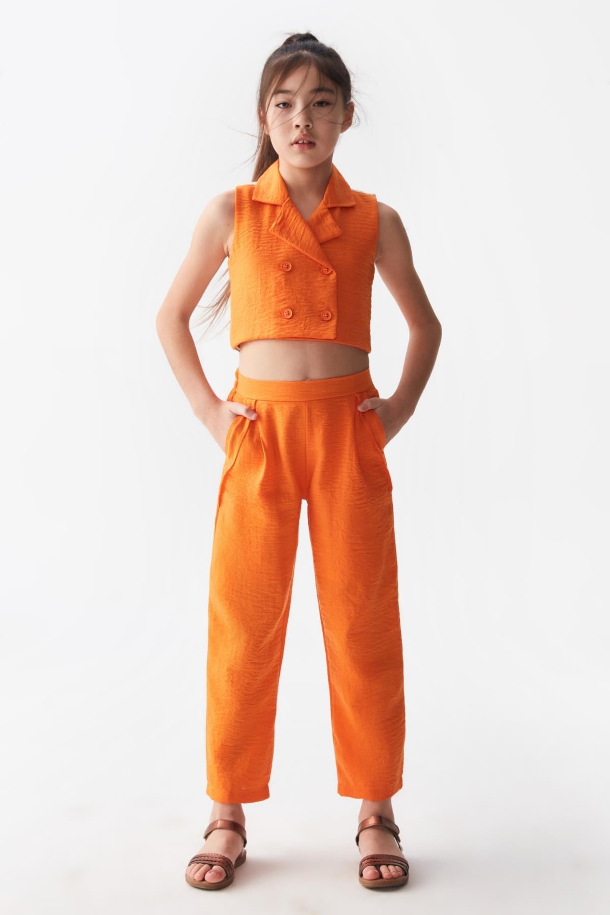 nk kids olive 2'li kız çocuk pantolonlu takım 