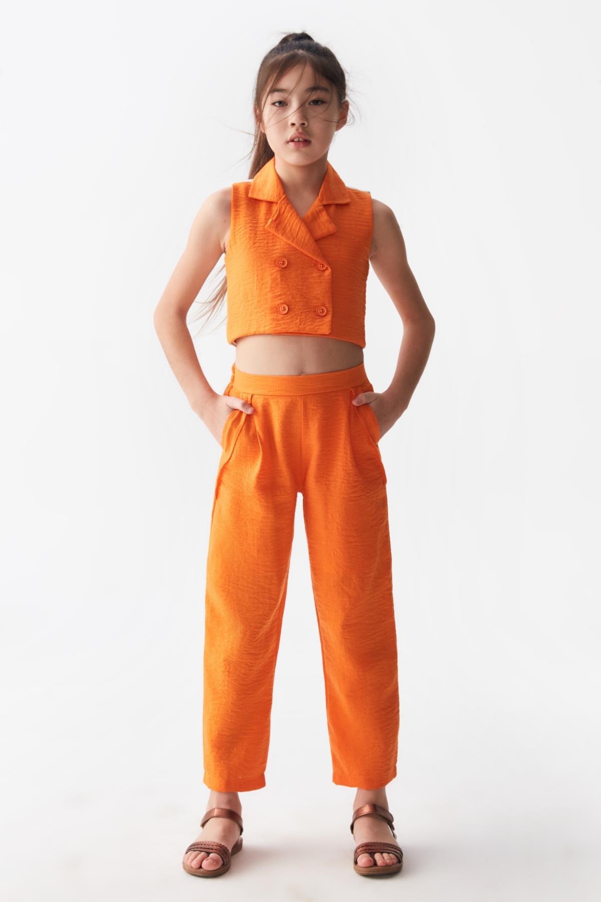 nk kids olive 2'li kız çocuk pantolonlu takım 