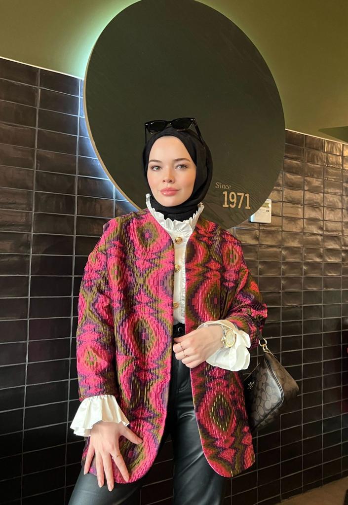 Colorful İpek Kapitone Ceket Pembe